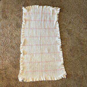 Handmade baby girl knitted striped frill baby blanket